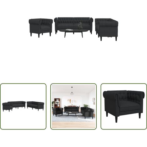 vidaXL Juego de sofás 3 piezas tela negro (1/5)