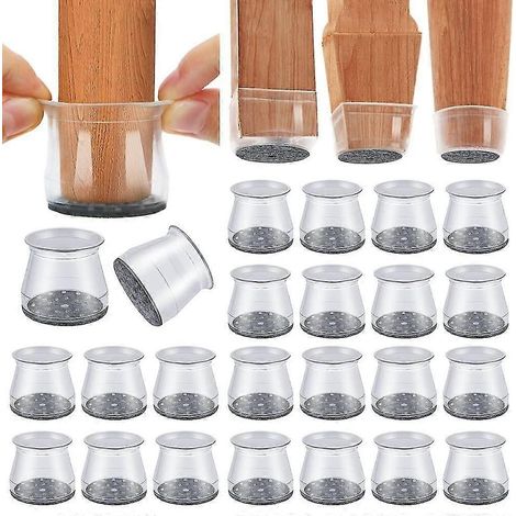 Lot de 24 protège-pieds de chaises, de tables et de tabourets en silicone avec patins en feutre pour sols en bois - WELLNGS