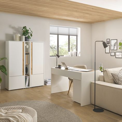 Büromöbel Set weiß mit Eiche CRISP-61 modern 6-teilig mit Schreibtisch (1/5)