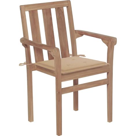 Maison Exclusive - Gartenstühle 2 Stk. mit Beige Kissen Teak Mass