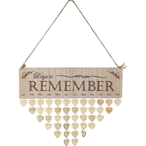 1 ensemble de rondelles de bois perforées pour créer un calendrier familial d'anniversaires (plaque commémorative).-40x12x0.5cm