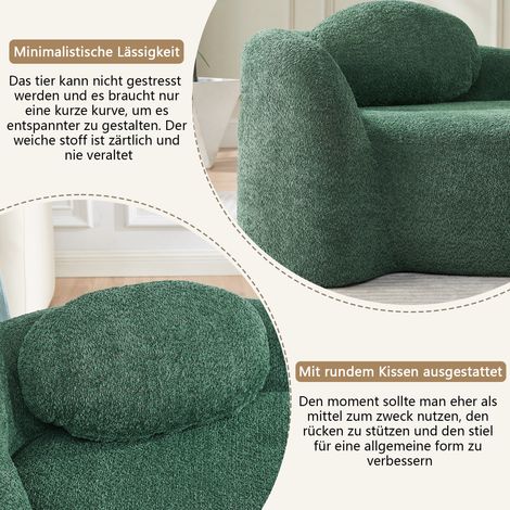 Canapé arrondi en tissu polaire doux, rembourré moelleux, style épuré, parfait pour salon, chambre ou studio, couleur vert. (1/5)