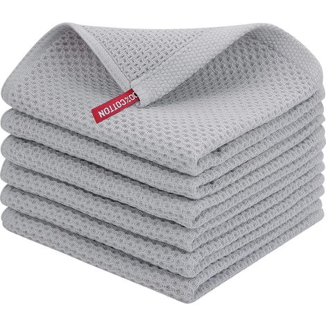 Lot de 6 chiffons de nettoyage en coton - Lavables - Pour la maison et la cuisine - 33 x 33 cm - Gris clair (1/5)
