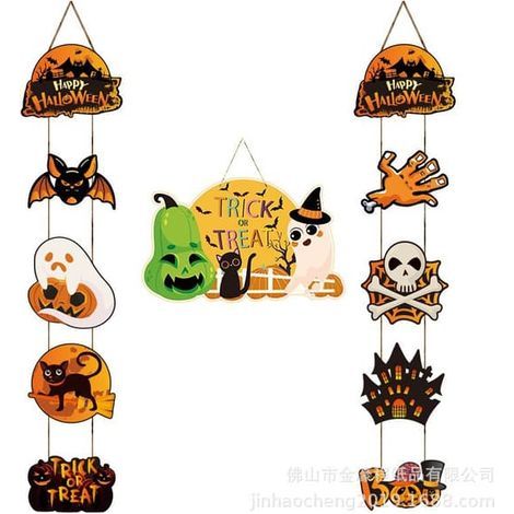 Set mit 2 Halloween-Türdekorationen, Kürbis- und Fledermausbanner für eine festliche Atmosphäre, Halloween-Dekorationen B (1/5)
