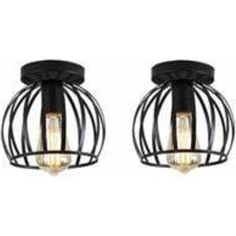 Retro Eisen Deckenleuchte E27 2er-Pack Industriebeleuchtung Metall Deckenlampe für Schlafzimmer Wohnzimmer - Schwarz (1/4)