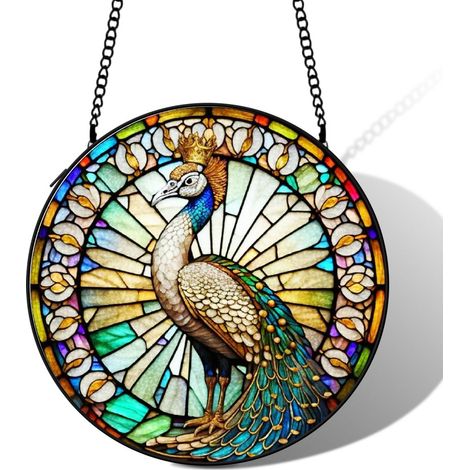 Attrape-soleil vitrail cardinal 20 cm décoration suspendue fenêtre oiseau lumineux cadeau Noël (1/5)