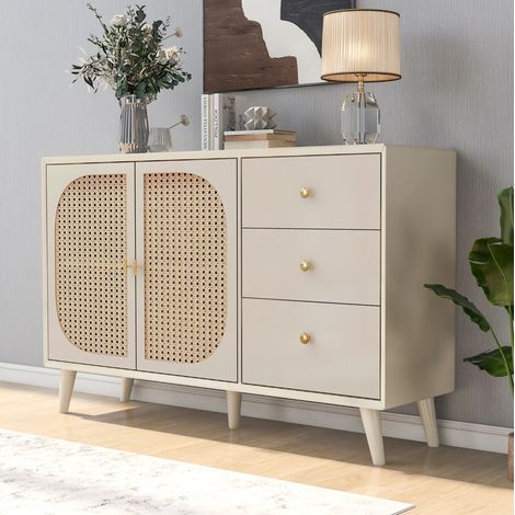 MEUBLIV Credenza contenitore 120 cm bianco crema - 2 ante, 3 cassetti (1/5)