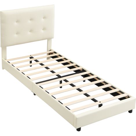 Cama infantil tapizada beige 90x200 cm con cabecero en forma de galleta (1/5)