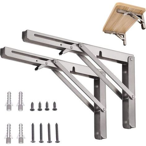Set di 2 supporti per mensole pieghevoli, robusti da fissare a muro in acciaio inox lucido tipo K con braccio corto (1/5)