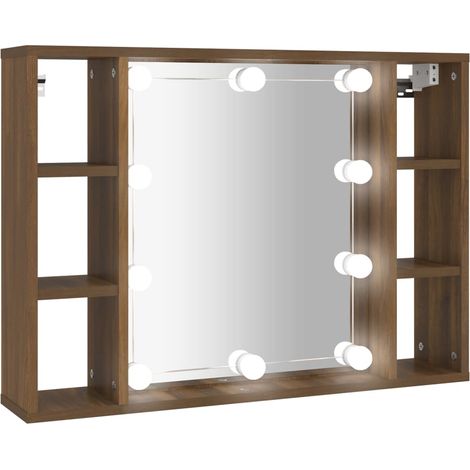 Armario con espejo e iluminación LED roble 76 x 15 x 55 cm marrón 020006667 (1/5)