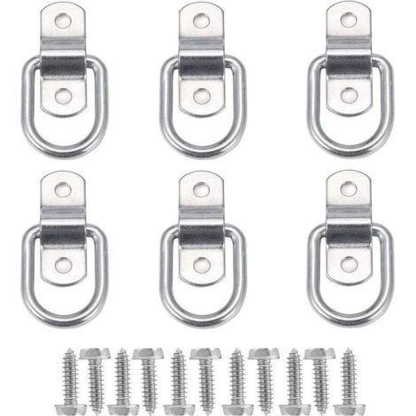 QAZQA 6Pcs D Anneau D'arrimage Anneau d'ancrage de Charge Ancrage de Remorque Anneau D'arrimage Forgé avec 12 Pièces Vis pour Sécuriser la Charge dans Le Camion Remorque-Argent (1/5)