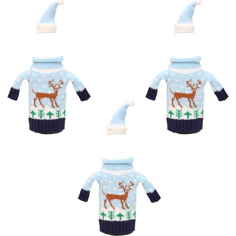 Funda Para Botella De Vino Navideña - Con Sombrero - Diseño De Papa Noel Muñeco De Nieve Y Reno - Tejido Y Lana Tejida - Reutilizable - 1 Unidad (1/5)