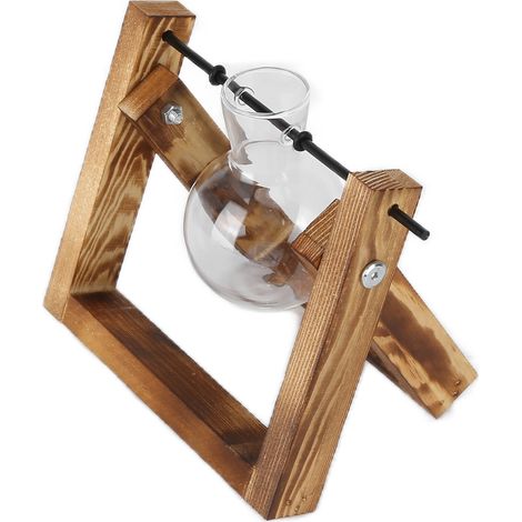 Terrarium pour plantes avec support en bois, vase en verre, pot de fleurs de bureau en verre pour la décoration de la maison ou du bureau (cadre en bois, 1 bouteille) (1/5)
