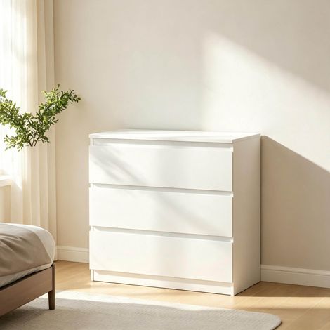 Cómoda de 3 cajones blanca 80 x 39 x 73 cm OKMYHOME (1/5)