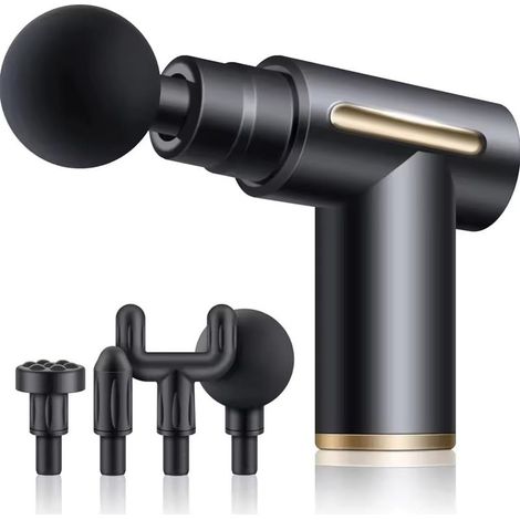 Pistolet de Massage Musculaire, Pistolet de Massage Professionnel avec 4 Têtes de Différentes 6 Niveaux Réglables, Mini Masseurs Électriques pour Soulager Douleurs et Raideurs Musculaires (1/5)