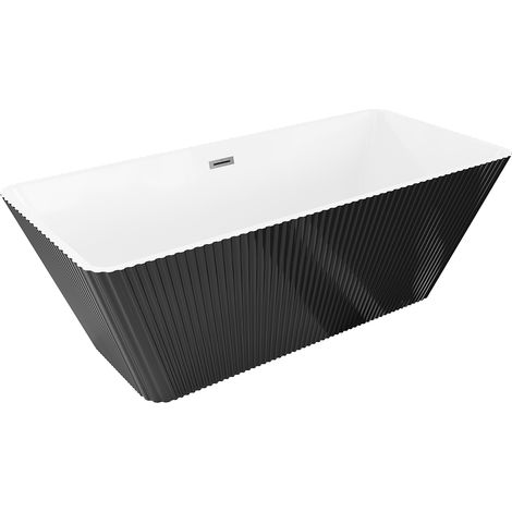 Mexen Tava freistehende Wanne geriffelt 170 x 75 cm, weiß/schwarz, Überlauf gun gray gebürstet - 52851707575-66 (1/5)