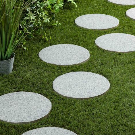 Pas japonais Rond Grès cérame effet Pierre Granit Gris D.37.5x2 cm (à l'unité) - RO'MA NATURE