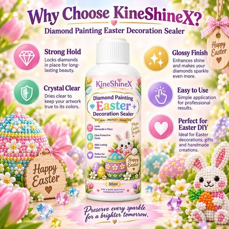 KineShineX Vernis protecteur transparent pour décorations de Pâques et peinture diamant, empêchant les diamants de se détacher et les bords de se recourber. (1/4)
