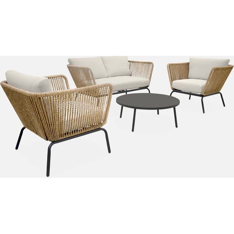 Salotto da giardino in resina intrecciata effetto rattan, 4 posti