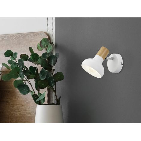 LED Wandstrahler Metall Weiß mit Holzoptik, Breite 10cm (1/5)