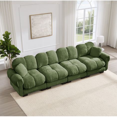 Canapé modulable en chenille verte, dossier ergonomique et coussins épais, REDOM (1/5)
