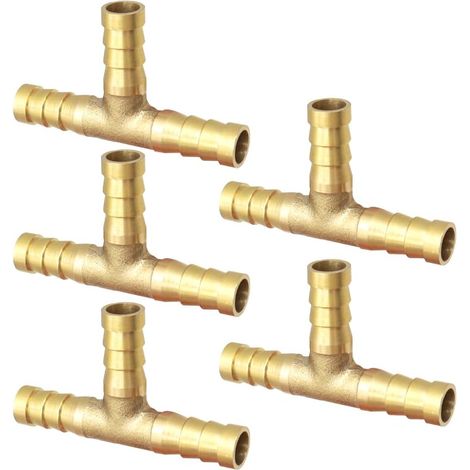 5 Pièces Connecteurs de Tuyau en Laiton 3 Voies en T, Raccord Cannelé en T, pour Carburant, Air, Eau, Gazole, 8 mm (1/5)