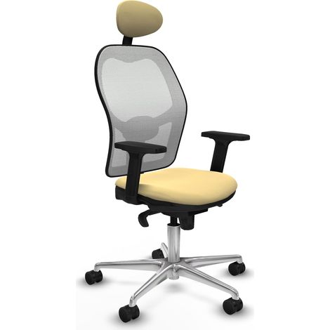 Jorquera sincro malla blanca similpiel crema brazos 2D base aluminio cabecero fijo ruedas 65mm nailon (1/5)
