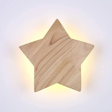 Lampada da parete a LED a forma di stella in legno, design moderno e creativo a cartone animato, luce notturna, lampada da comodino per neonati, cameretta dei bambini, soggiorno, mansarda, plafoniera 