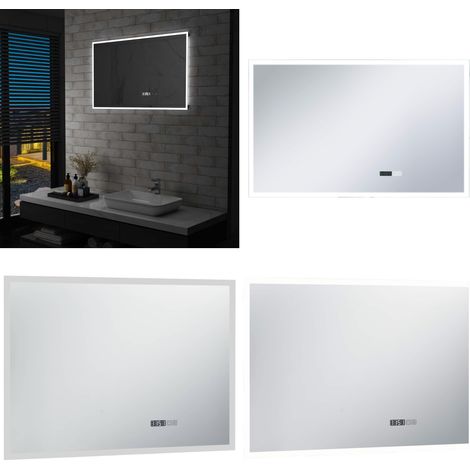 Miroir à LED et capteur tactile et affichage d'heure 100x60 cm - Miroir Led - Miroir Salle De Bain - Éclairage Salle De Bain - Miroir Décoratif - Miroir Argenté - Home & Living