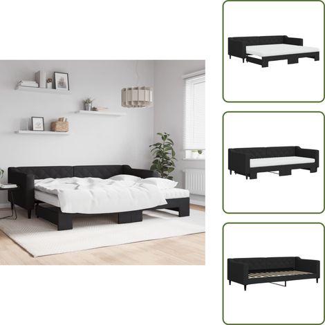 The Living Store Tagesbett Ausziehbar mit Matratzen Schwarz 90x200 cm Stoff - Sofa Bett - Schlafcouch - Gästebett - Raumsparer - Wohnzimmer Möbel (1/5)