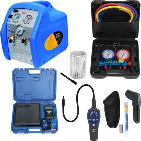 Pack outillage frigorifique 4 voies – Station de récupération R32 – Kit complet avec détecteur de fuite et balance électronique 100kg – Dszh