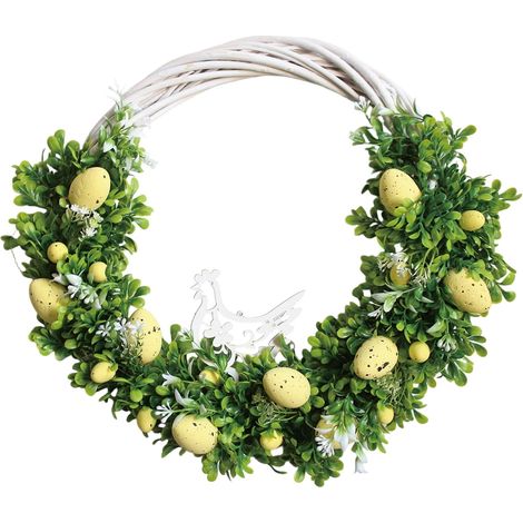 Guirlande De Pâques - En Raphia Artificielle Avec Œufs Jaunes Et Poussins - Pour Porte Intérieure Extérieure Mur Fenêtre - Décoration Printemps Été - 1 Pièce (1/5)