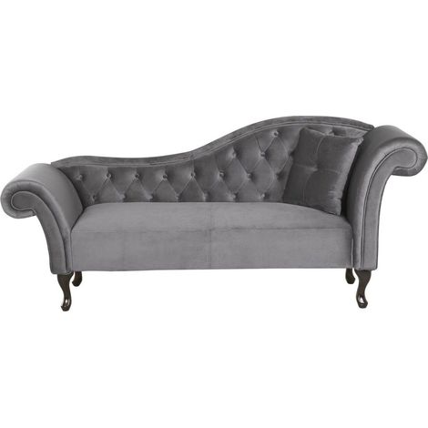 Chaise Longue Versione Destra Velluto Grigio Stile Chesterfield Vintage Lattes