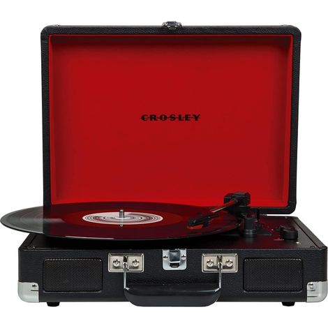 Platine vinyle vintage valise avec Bluetooth entrée/sortie, 3 vitesses, noir/rouge