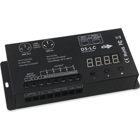 High-power 5-channel 50A DMX512 decoder, RGB+CCT lamp display, DMX512 controller, D5-LC
