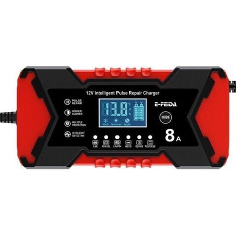 rougeChargeur 12V 8A pour batteries de voiture, batteries de moto et batteries au plomb-acide-Crezuo (1/3)