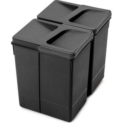 emuca kit de contenedores de reciclaje para cajón de cocina recycle altura 266mm, 2x7litros, plástico, negro