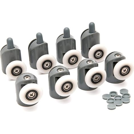 Rouleau de porte de douche Accessoires de salle de douche Roue suspendue pour partie supérieure de porte coulissante et accessoires de remplacement de roue unique fixés au botter (8 pièces)