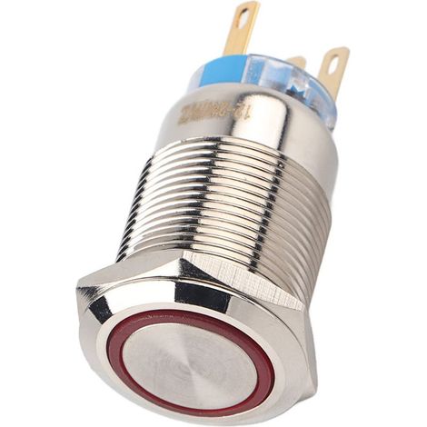 Bouton poussoir LED Keenso pour voiture, 19 mm 12-24 V, bouton autobloquant LED, bouton de démarrage étanche, interrupteur rond en métal, 1NO1NC (rouge) (1/5)