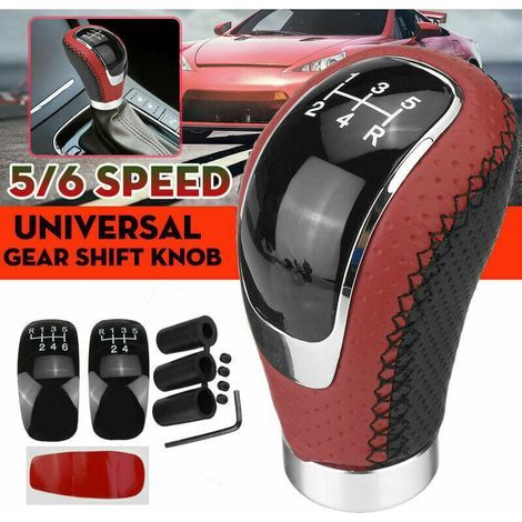 Knob Levier De Vitesse - Universel 5 Vitesses 6 Vitesses 5+R - Compatible Tous Véhicules Manuels - Diamètre Trou 16 mm - Hauteur 95 mm - Rouge Et Noir - 1 Pièce