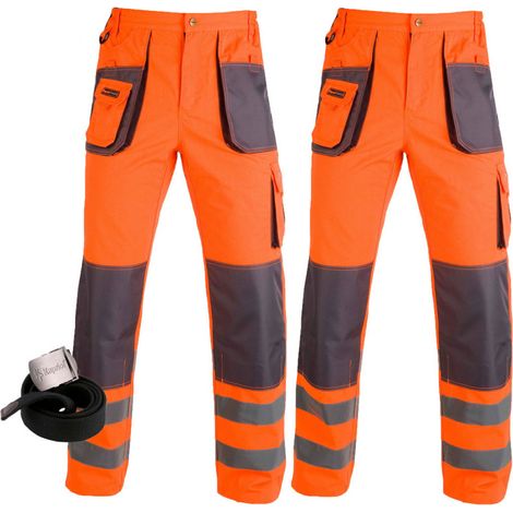 Lot de 2 Pantalons de travail Haute Visibilité SMART orange + Ceinture KAPRIOL - Taille: L (1/3)