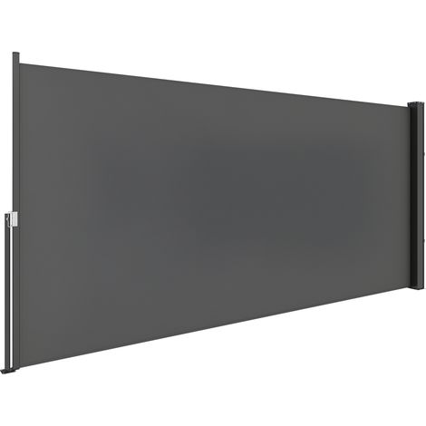 Ausziehbare Seitenmarkise/Sichtschutz, 3 x 1,4 m, Aluminiumrahmen, hochdichtes, UV-beständiges Polyestergewebe (180 g/m²), dunkelgrau