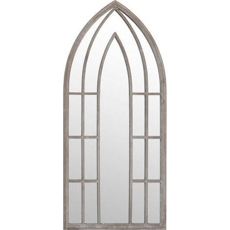 Miroir de jardin couleur sable, 100x45 cm, en fer, adapté à un usage extérieur. (1/5)