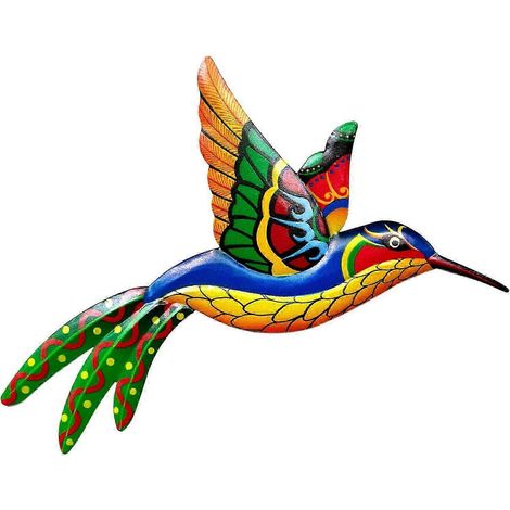 Statue de colibri en fer forgé, antirouille, colorée, décoration murale pour jardin, intérieur et extérieur-Orange
