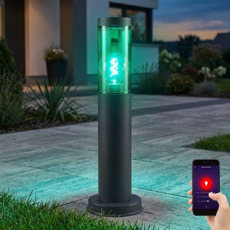 Wegeleuchte Außenlampe Sockelleuchte Edelstahl Stehleuchte anthrazit, rauch, App Steuerung dimmbar, 1x Smart RGB LED 10W 806Lm, DxH 7,6x45cm (1/5)