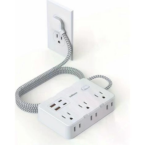 Mehrfachsteckdose mit US-Stecker, geflochtenem Verlängerungskabel, Smart-Home-Steckdose, Netzwerkfilter, USB-Typ-C-Ladefunktion (1/4)