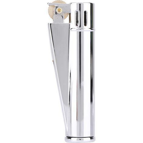 Briquet à molette rechargeable argenté, fin et résistant au vent, modèle portable avec silex et remplissage facile. (1/5)