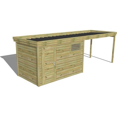 ABRI DE JARDIN bois Pin autoclave 27mm - 6,94x2,14m / 14,9m2 - Bac acier - Abri Français