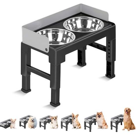 Erhöhter, doppelter Futternapf aus Edelstahl für Hunde, schmutzabweisender, hoher Rand, 6 cm hoch (1/2)