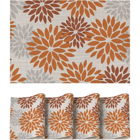 Lot de 4 sets de table PVC orange dahlia d'automne, 30x45cm, antidérapants et résistants à la chaleur. (1/5)